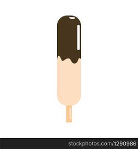Pink ice cream on a wooden stick. Ice lolly in chocolate glaze. Frozen popsicles in flat style isolated on white background. Vector illustration. Pink ice cream on a wooden stick. Ice lolly in chocolate glaze.