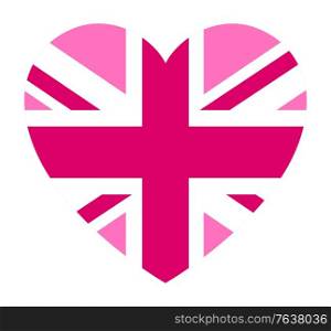 Pink Jack LGBT pride flag, in heart shape icon on white background, vector illustration