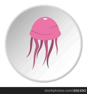 Pink jellyfish icon in flat circle isolated on white background vector illustration for web. Pink jellyfish icon circle