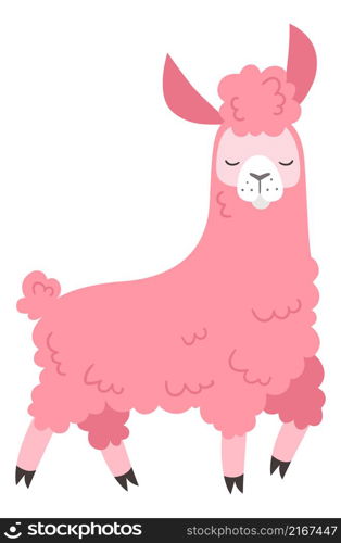 Pink lama. Cute baby girl alpaca character isolatdd on white background. Pink lama. Cute baby girl alpaca character