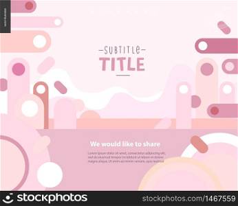Pink landscape template design mockup vector banner - rounded colorful shapes abstract scenery on pink background accompanied with a title and text templates. Pink design landscape template