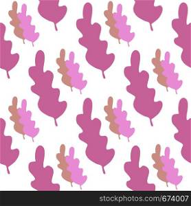 Pink leaves seamless pattern in pastel colors. Leaf branch backdrop. Fall season wallpaper. Vector forest illustration on background. Simple flat style for textile fabric, wrapping. Pink leaves seamless pattern in pastel colors. Leaf branch backdrop.