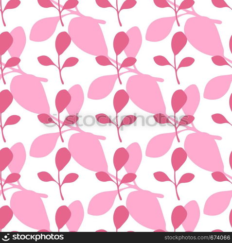 Pink leaves vector seamless pattern on white background. Backdrop in flat style for textile or book covers, wallpapers, design, graphic art, wrapping. Pink leaves vector seamless pattern on white background. Backdrop flat style