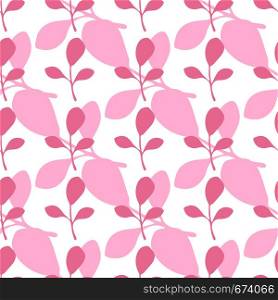 Pink leaves vector seamless pattern on white background. Backdrop in flat style for textile or book covers, wallpapers, design, graphic art, wrapping. Pink leaves vector seamless pattern on white background. Backdrop flat style