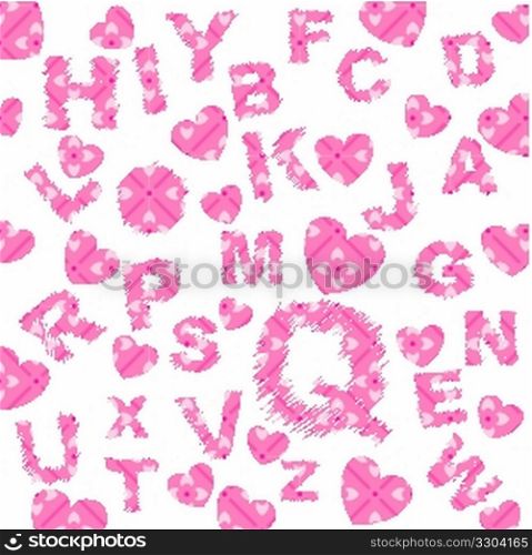 pink letters and hearts on background