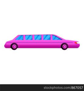 Pink limousine icon. Cartoon of pink limousine vector icon for web design isolated on white background. Pink limousine icon, cartoon style