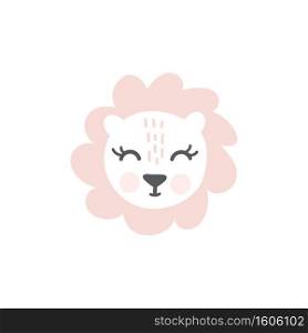 Pink Lioness hand drawn illustration vector in doodle style. Cute lioness head. Kids, baby nordic design for cards, poster, nursery wall art, clothing. Scandinavian style.. Pink Lioness hand drawn illustration vector in doodle style. Cute lioness head. Kids, baby nordic design for cards, poster, nursery wall art, clothing. Scandinavian style