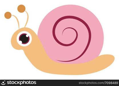 Pink little snail, illustration, vector on white background.