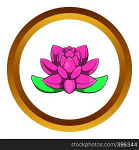 Pink lotus flower vector icon in golden circle, cartoon style isolated on white background. Pink lotus flower vector icon