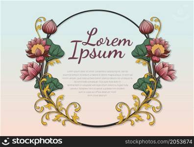 Pink lotus frame, Asia, SPA-center, India, Tropics, Water lily, Buddhism, Beautiful vector illustration.