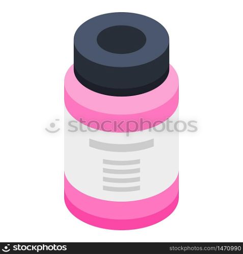 Pink medicine bottle icon. Isometric of pink medicine bottle vector icon for web design isolated on white background. Pink medicine bottle icon, isometric style