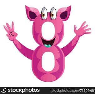 Pink monster in number eight shape with hands up illustration vector on white background