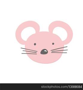 Pink mouse baby face. Vector illustration of cute baby animal face icon isolated on white background. Child and baby print design. Vector illustration of mouse