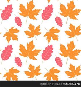 Pink oak and yellow maple leaves pattern, autumn, vector graphics. Vector illustration on a white background, eps 10.. Pink oak and yellow maple leaves pattern, autumn, vector graphics. Vector illustration