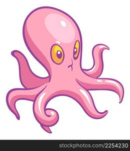 Pink octopus. Cute cartoon deep ocean animal isolated on white background. Pink octopus. Cute cartoon deep ocean animal