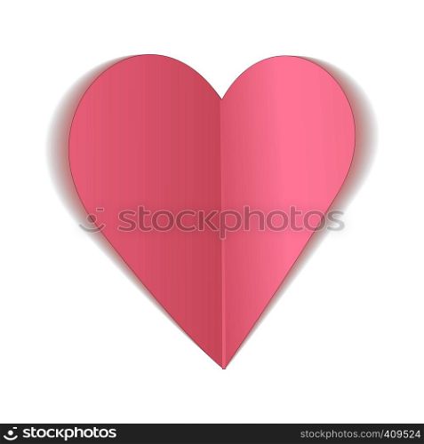 Pink paper heart bent cartoon icon. Sticker single illustration on a white background. Pink paper heart bent icon