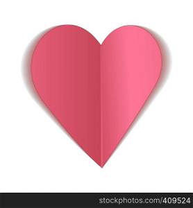 Pink paper heart bent cartoon icon. Sticker single illustration on a white background. Pink paper heart bent icon