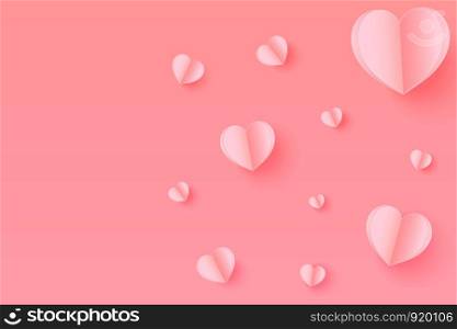 Pink Paper Hearts with copy space . Paper Heart flying on pink background. Vector Illustration, Mother's Day, Valentine's Day