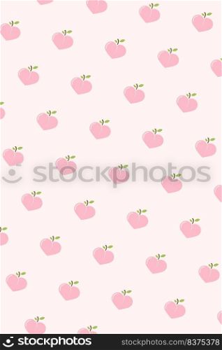 Pink peach pattern. Fresh fruit background. Vector illustration