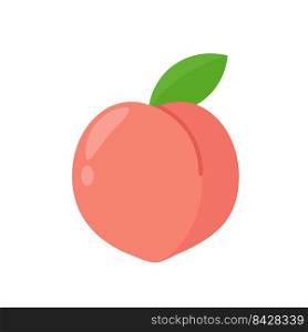 Pink peach vector With green leaves on top Isolated on white background Healthy fruit concept