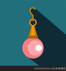 Pink pearl pendant icon. Flat illustration of pink pearl pendant vector icon for web on baby blue background. Pink pearl pendant icon, flat style