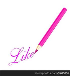 Pink pencil and like letter isolated on white background