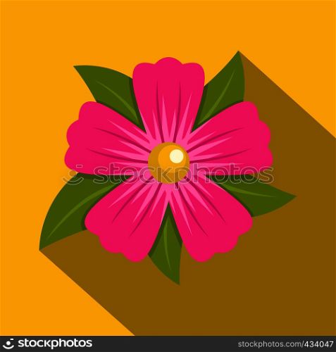 Pink petunia flower icon. Flat illustration of pink petunia flower vector icon for web on yellow background. Pink petunia flower icon, flat style
