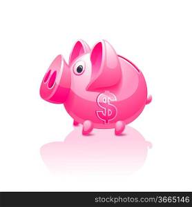Pink piggy bank with dollar sign