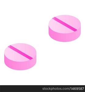 Pink pills icon. Isometric of pink pills vector icon for web design isolated on white background. Pink pills icon, isometric style