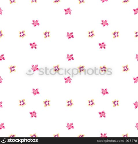 Pink plumeria flower seamless pattern isolated on white background. Exotic tropical wallpaper. Abstract botanical backdrop. Design for fabric , textile print, wrapping, cover. Vector illustration. Pink plumeria flower seamless pattern isolated on white background.