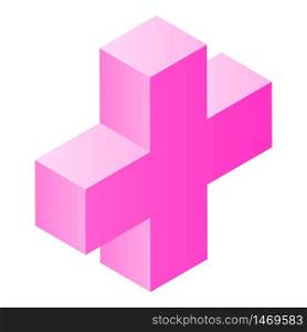Pink plus sign icon. Isometric of pink plus sign vector icon for web design isolated on white background. Pink plus sign icon, isometric style