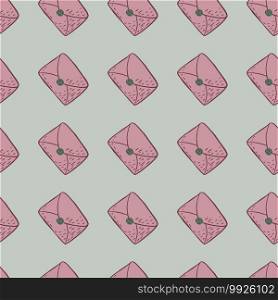Pink post card letters seamless doodle pattern. Old communication way artwork with grey background. Great for fabric design, textile print, wrapping, cover. Vector illustration.. Pink post card letters seamless doodle pattern. Old communication way artwork with grey background.