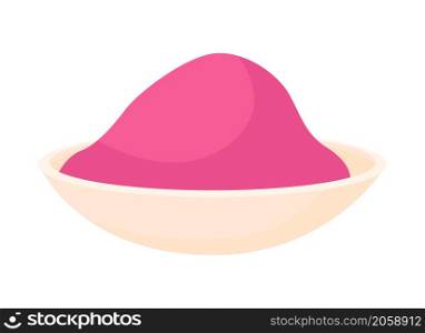 Pink powder paint on plate semi flat color vector object. Realistic item on white. Supply for Holi festival preparation isolated modern cartoon style illustration for graphic design and animation. Pink powder paint on plate semi flat color vector object