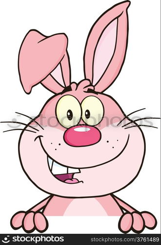 Pink Rabbit Cartoon Mascot Character Over Blank Sign