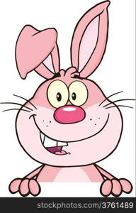 Pink Rabbit Cartoon Mascot Character Over Blank Sign