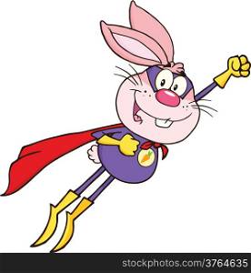 Pink Rabbit Superhero Cartoon Character Flying