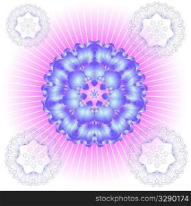 pink rays and blue snowflake background
