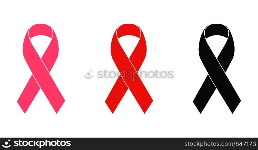 Pink red and black ribbons. Ribbons in flat design. Eps10. Pink red and black ribbons. Ribbons in flat design