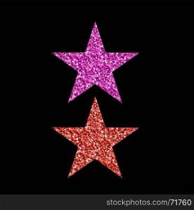 Pink Red Glitter Star Isolated on Black Background. Pink Red Glitter Star