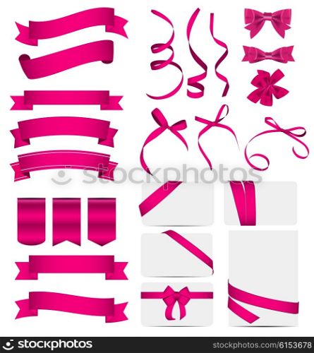 Pink Ribbon and Bow Set. Vector illustration EPS10. Pink Ribbon and Bow Set. Vector illustration
