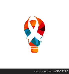 Pink ribbon and bulb vector logo design. Fighting Breast Cancer Idea with realistic glowing light bulb.