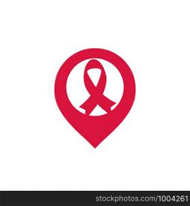 Pink ribbon and gps vector logo design. Breast cancer awareness symbol. October is month of Breast Cancer Awareness in the world.