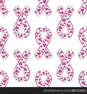 Pink ribbon and heart seamless pattern. World day against cancer. World day of fight against AIDS. Medicine and health care. Pink ribbon and heart seamless pattern