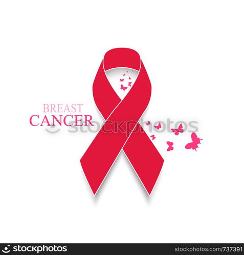 Pink Ribbon. Breast Cancer Awareness with Butterfly. Vector background