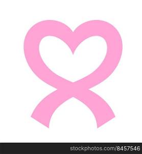 Pink ribbon heart shape style. Breast cancer awareness month. Fight symbol vector illustration.