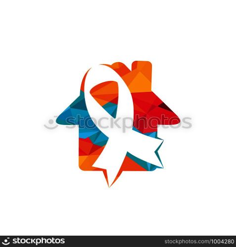 Pink ribbon home vector logo design. Breast cancer awareness symbol. October is month of Breast Cancer Awareness in the world.