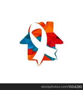 Pink ribbon home vector logo design. Breast cancer awareness symbol. October is month of Breast Cancer Awareness in the world.