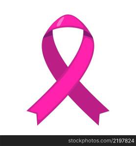 Pink ribbon icon in flat style isolated on white background. Symbol for breast cancer awareness. Vector illustration. Healthcare medical concept.. Pink ribbon icon in flat style isolated on white background.