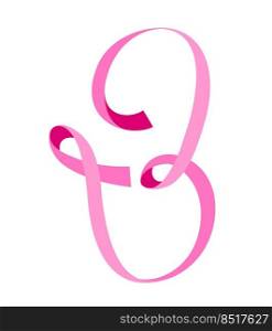 Pink ribbon in a butterfly shape. Breast cancer awareness concept. Icon design, vector illustration.