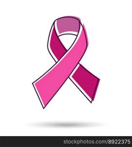 Pink ribbon in line art style for breast cancer vector image